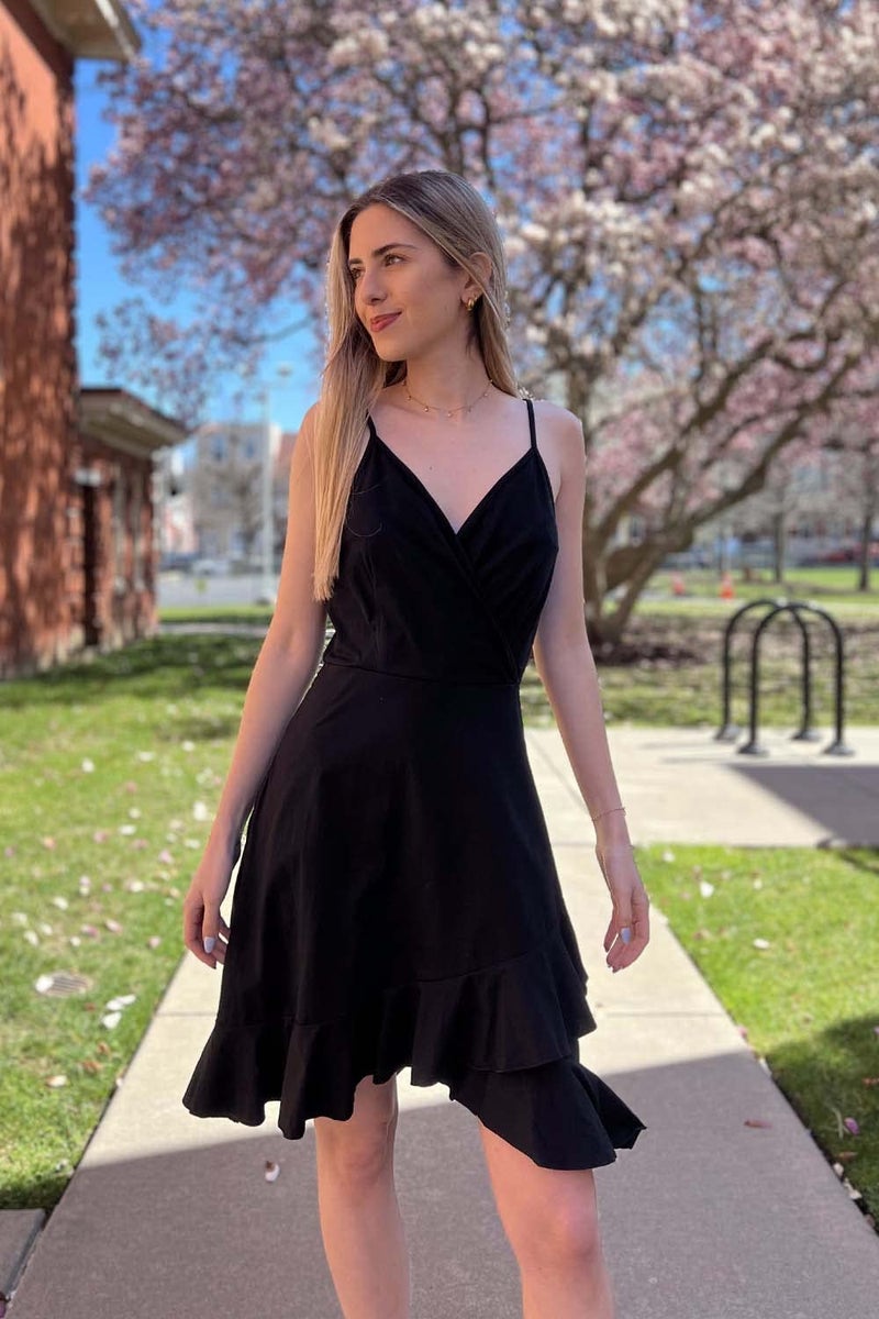 ULTRANICE Black Summer Dress Womens 2025 Sundresses Spring Casual Wrap Flowy Midi Vestidos Outfits Clothes Wedding Guest Semi Formal Graduation Party V Neck Spaghetti Strap Dresses(Black,M) - Image 3